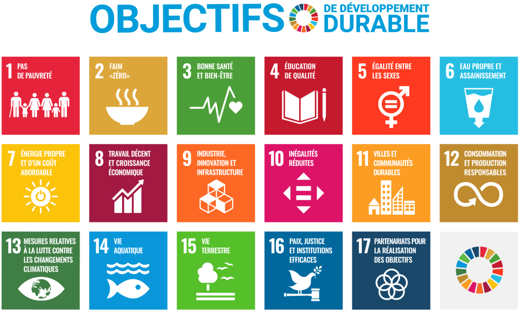 Icônes représentant les 17 objectifs de développement durables (ODD) de l'ONU