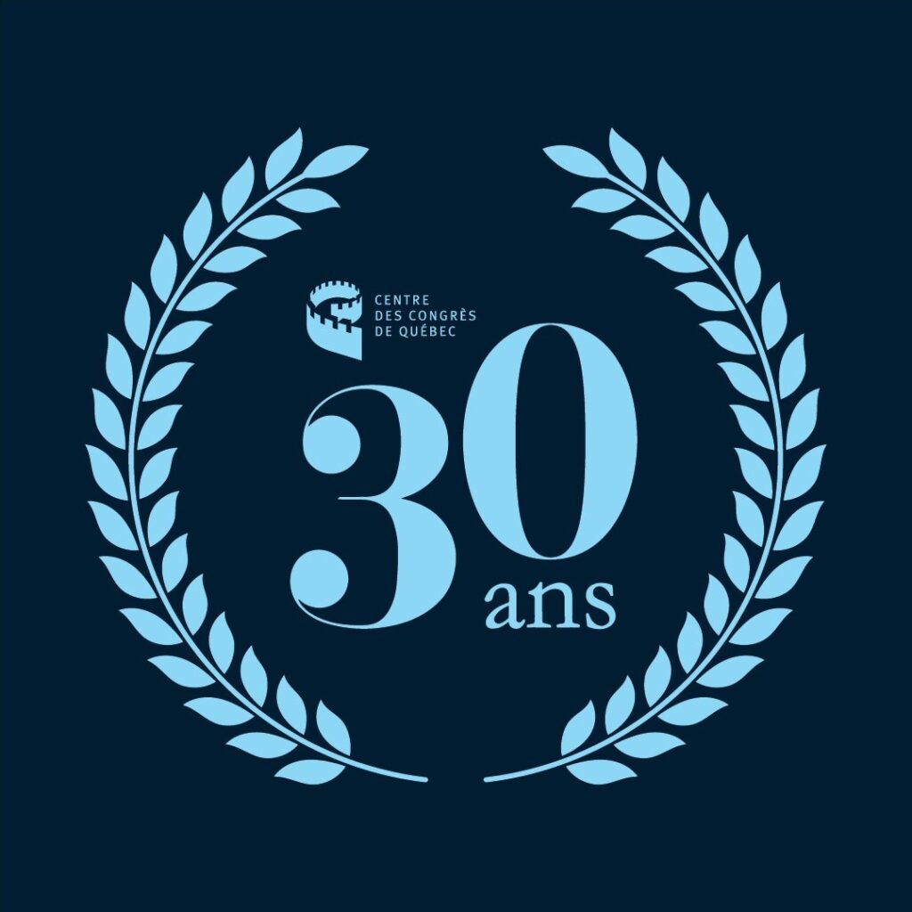 Logotype des 30 ans, aux couleurs bleues du Centre des congrès de Québec