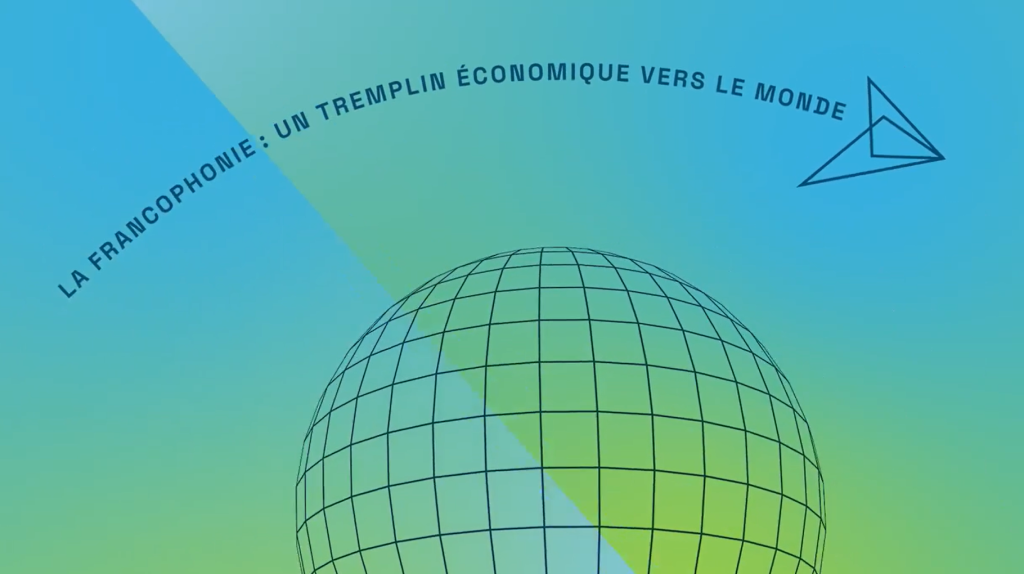 Infographic design of the event Rencontre des Entrepreneurs Francophones 2023, with the image of a globe on a blue and green background.