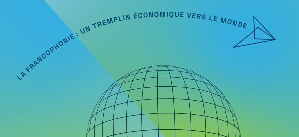 Infographie de l'événement Rencontre des Entrepreneurs Francophones 2023, avec l'image d'un globe sur fond bleu et vert.