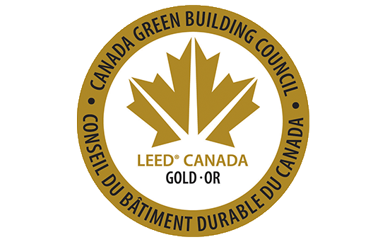 Logo blanc et or de la certification LEED Canada or