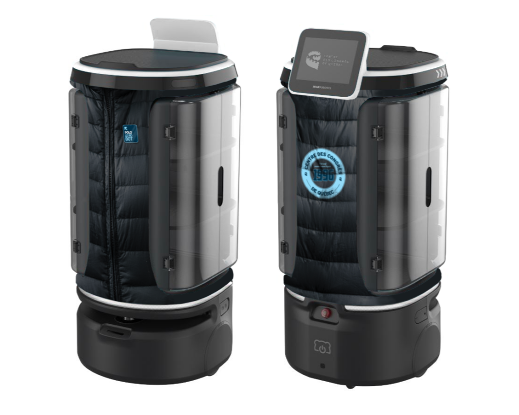 Maquette représentant Polo le robot mobile, dans un design aux couleurs bleues du Centre des congrès de Québec.