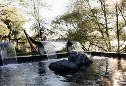 Outside waterfall at Strom Spa.